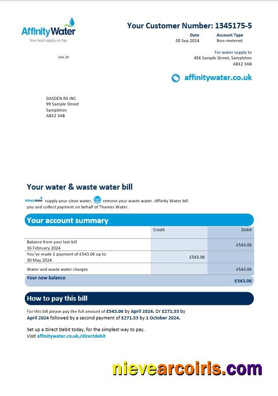 United Kingdom Affinity Water business utility bill